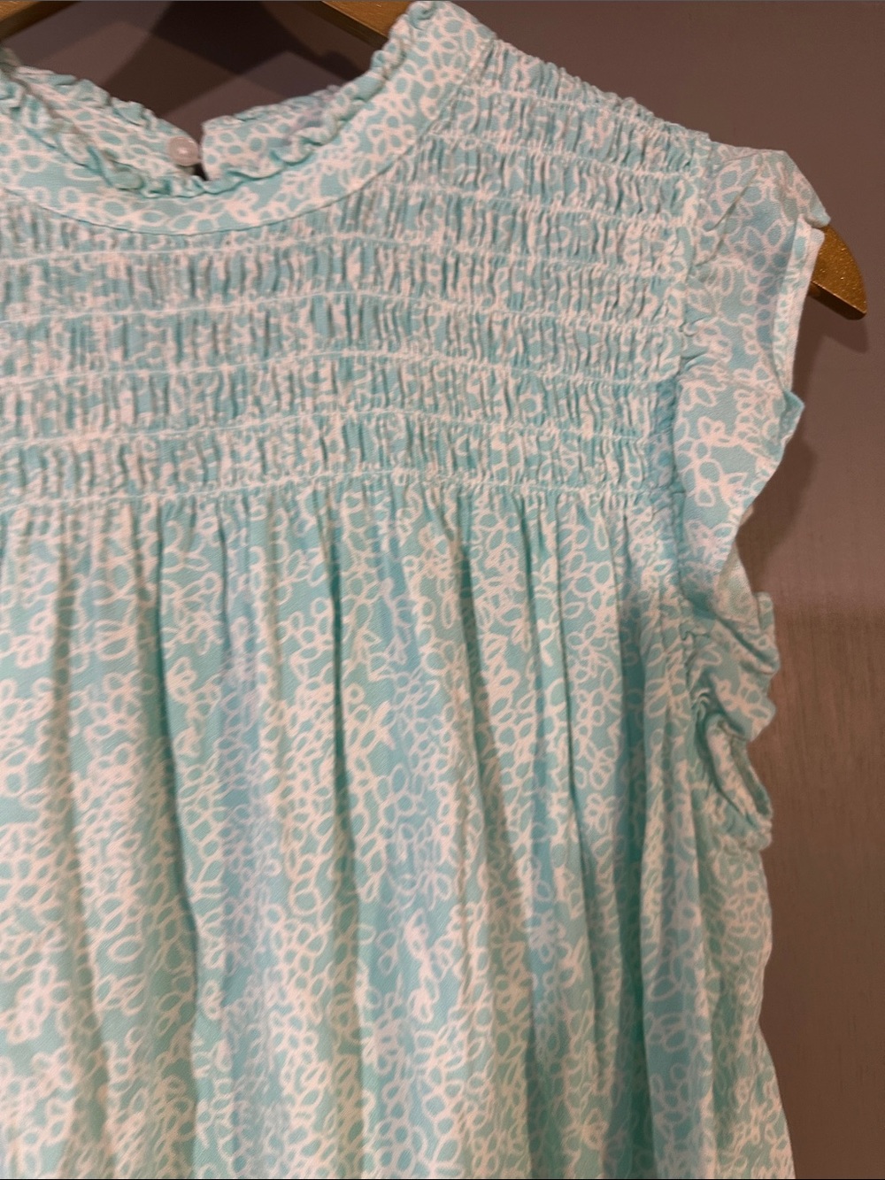 Crown & Ivy Mint Floral Smocked Dress Ruffle Sleeve Size L - Picture 3 of 9